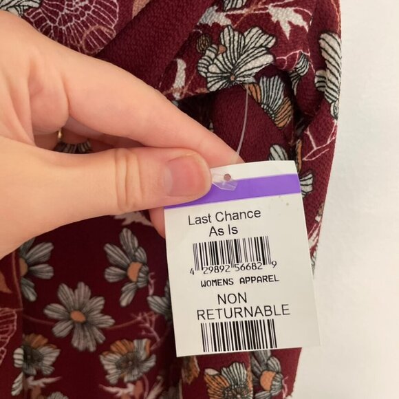 NEW NWT CASLON Floral Print Long Sleeve Drop Waist Mini Dress Burgundy Maroon S - Picture 8 of 15
